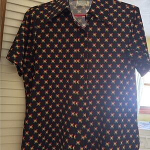 Sears Men's Black Multicolor Patterned Shirt